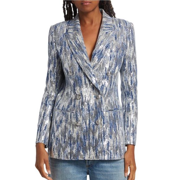 10 Crosby Derek Lam Walter Sequined Tweed Double-Breasted Jacket - Picture 1 of 12